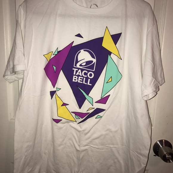 Taco Bell White Bright Retro Colors Logo Crew Neck T Shirt Size Large - Picture 3 of 3